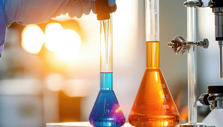 Laboratory glassware, science research and development concept, science backgroundの素材