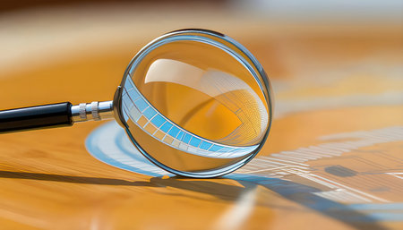 Magnifying glass on the map. 3D illustration. Selective focus.の素材