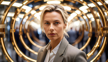 Portrait of a beautiful business woman in a suit looking at the camera.