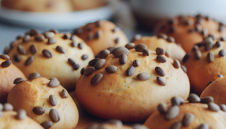 Bread buns with chocolate sprinkles. Bakery concept.の素材