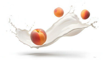 Splash of milk with fruit isolated on white background.の素材