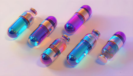 Glass medical ampoules with multicolored liquid. 3D renderingの素材