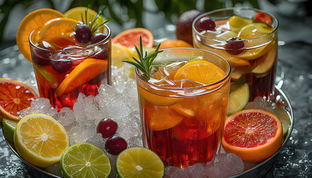 Refreshing summer sangria with cranberries, oranges and limeの素材