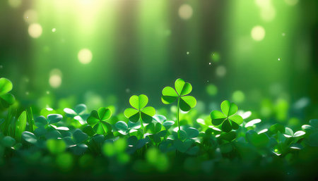 St. Patrick's Day background with clover and bokehの素材