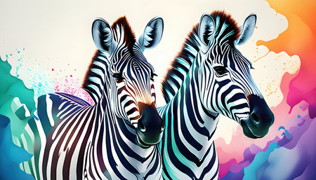 Zebra head on abstract background with colorful splashes. Vector illustrationの素材