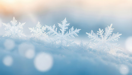 Snowflakes on blue bokeh background. Christmas and New Year concept.の素材