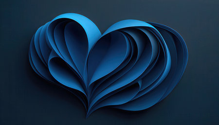 Blue paper heart on black background. Valentines day card. 3D renderingの素材