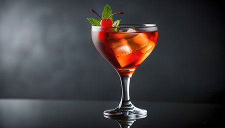 Cocktail with cherry on a black background. Alcoholic drinks.の素材