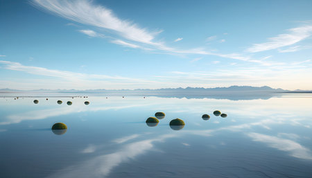Reflection of mountains and clouds in the water of the lake.の素材