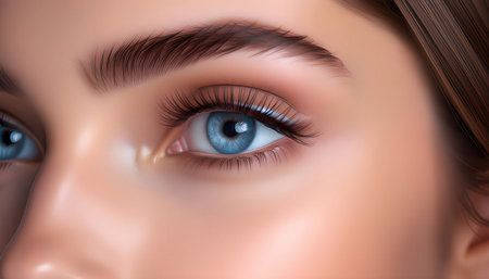 Close-up of a woman's blue eye. 3D renderingの素材
