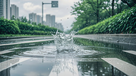 water splash in the park, closeup of photo with shallow depth of fieldの素材