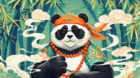 Panda bear in the bamboo forest. Vector illustration for your designの素材