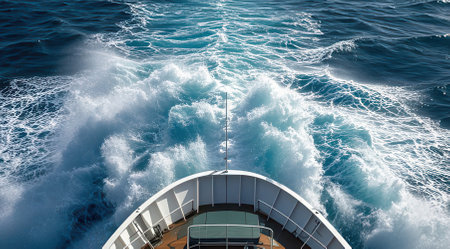 View from the side of a cruise ship in the Mediterranean Sea.の素材
