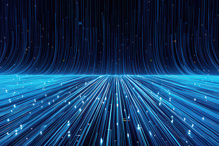 abstract blue background with lines and bokeh. 3d renderingの素材