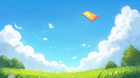 Kite flying in the blue sky. Illustration for your designの素材