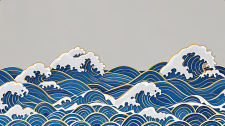 Seamless pattern with hand drawn clouds and waves. Vector illustration.の素材