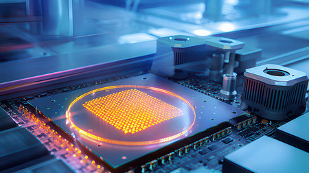 Futuristic CPU on a microcircuit. 3d renderingの素材