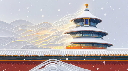 Buddhist temple in Beijing, China. Winter landscape with snow.の素材