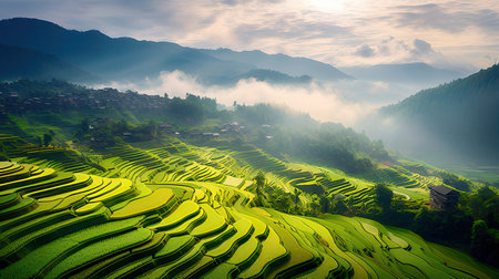 Green Terraced Rice Fieldの素材