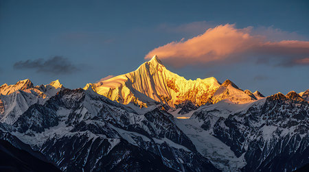 Mountain peaks at sunset in Annapurna Conservation Area, Nepalの素材