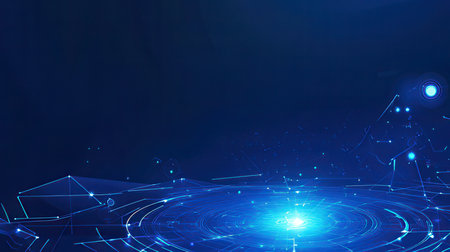 Abstract blue technology background with glowing lines and dots. Vector illustration.の素材