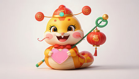 Chinese new year. Cute cartoon character. 3D rendering.の素材