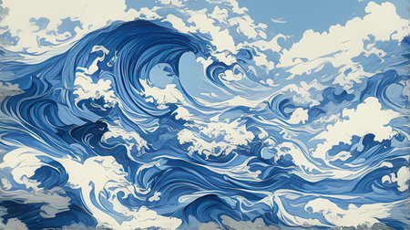 Blue and white watercolor background. Digital art. Vector illustration.の素材