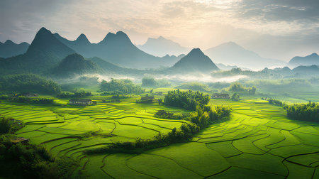 Beautiful rice terraces in the morning,Vietnam.の素材