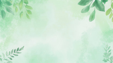 Watercolor green leaves background. Vector illustration for spring and summer season.の素材
