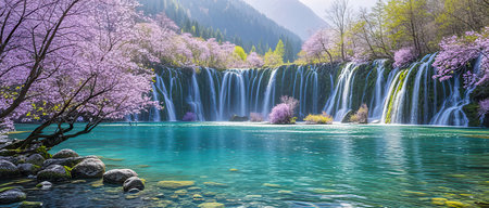Cherry blossom and waterfallの素材