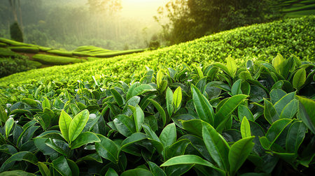 Tea Plantation in the morning light, Chiang Rai, Thailandの素材