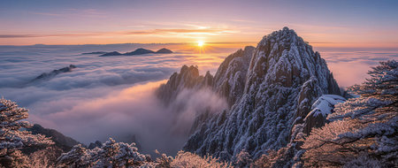 Beautiful winter sunrise in the mountains. Carpathians, Ukraine, Europe.の素材