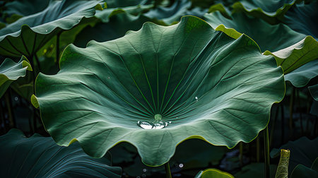 Lotus leaf and water droplets in the pond, Thailand.の素材