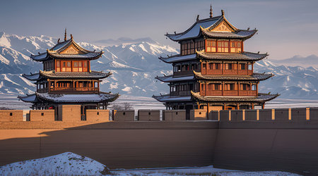 The ancient city of Xian, China, in the winter.の素材