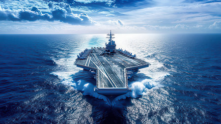 aircraft carrier in the sea, 3d render illustration of aircraft carrierの素材