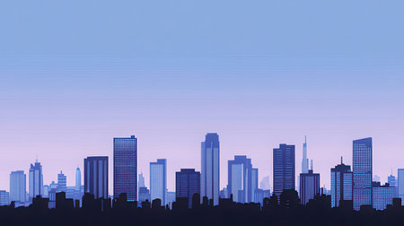 Silhouette of skyscrapers in the evening. Vector illustration.の素材