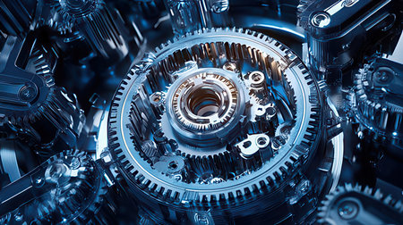 Gear wheels background. 3d illustration. 3d rendering toned imageの素材