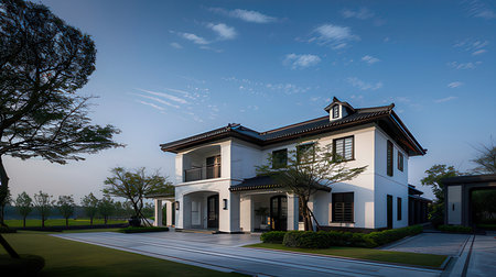 Luxury villa in the park with blue sky background.の素材