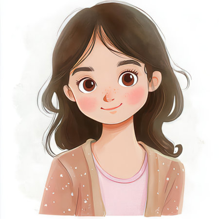 Portrait of a cute little girl with brown hair. Vector illustration.の素材