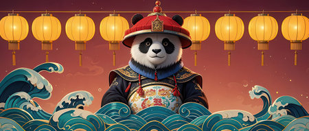 Happy Chinese new year 2021. Year of the Panda. Vector illustrationの素材