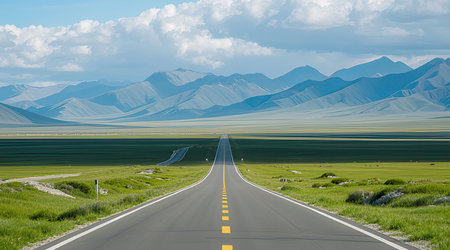 Road in the steppe of Kyrgyzstan, Central Asiaの素材