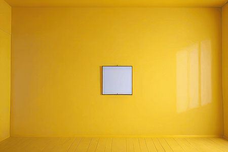 interior of empty room with yellow wall and white frame, 3d renderの素材