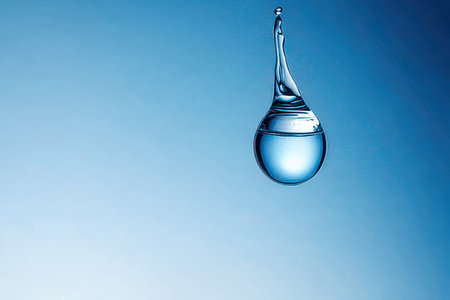Water drop on blue background with copy space for your text or imageの素材