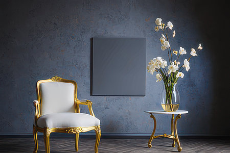 Interior of living room with armchair and vase with white orchids. Mock up, 3D Renderingの素材