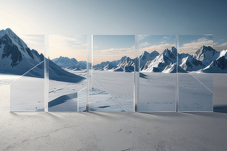 Landscape behind the glass door, 3d render. Computer digital drawingの素材