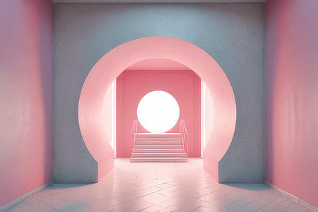 Empty room with arch and stairs, 3d rendering. Computer digital drawing.の素材
