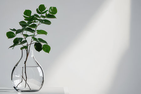 Plant in a glass vase on a white background. 3d renderingの素材