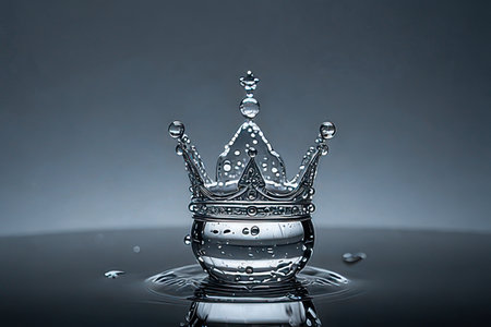 Crown on a water surface with ripples and drops of waterの素材