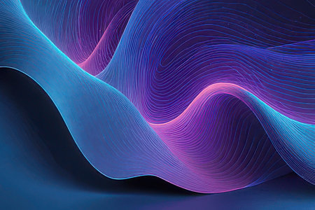 abstract blue wavy lines on dark background, 3d renderの素材