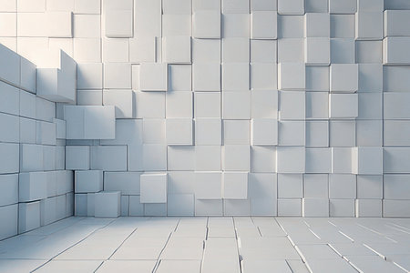 Abstract white cube wall background. 3D Rendering, 3D illustrationの素材